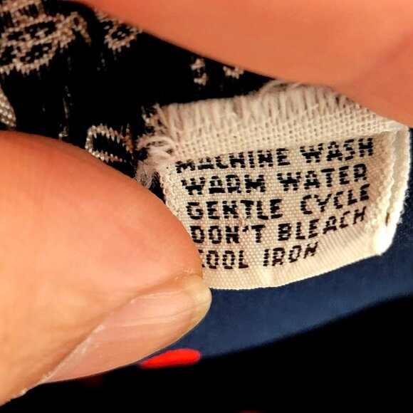 Vtg Navy Blue Dress With Red Polka Dots Button Front Short Sleeves - Picture 14 of 15